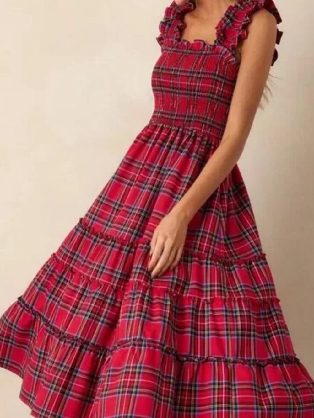 Gorgeous Plaid Ruffle Trim Tiered Maxi Dress Size Medium